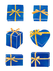 リボンをかけたギフトボックス　水彩イラスト