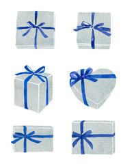 リボンをかけたギフトボックス　水彩イラスト