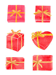 リボンをかけたギフトボックス　水彩イラスト