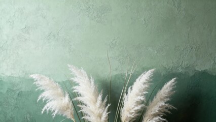Bohemian Wall Art Backgrounds Grungy Concrete & Pampas Grass for Home Decor & Product Mockups