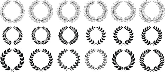 Black Laurel Wreath Silhouettes – 20 Elegant Designs for Awards, Victory, Honor, Logos, and Emblems – Vector Clipart Set