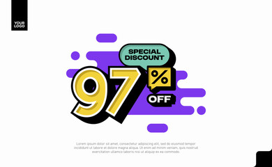 Special Discount 97 Percent Off Banner Design in Modern Yellow and Purple Style