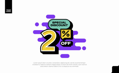 Special Discount 2 Percent Off Banner Design in Modern Yellow and Purple Style