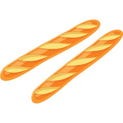 Two golden brown baguette bread loaves with diagonal cut marks on a white background
