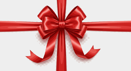 Highly realistic vector illustration of a luxurious, shiny red satin ribbon tied in a perfect centerpiece gift bow with vertical and horizontal wrapping, ideal for holiday presents, greeting cards, an