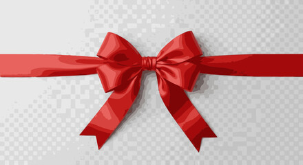 A highly detailed, photorealistic vector illustration of a luxurious, bright red satin ribbon tied in a classic horizontal bow knot, perfect for gift wrapping, Christmas, Valentine's Day, and birthday