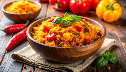 Savory rice dish with peppers and herbs