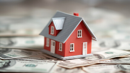 Model House on Dollar Bills Symbolizing Real Estate Investment