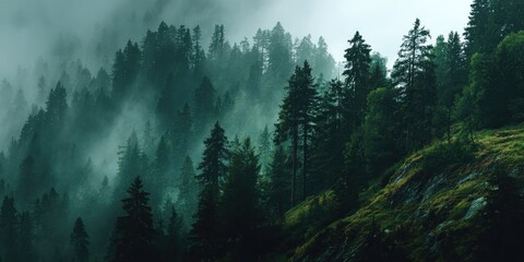 Mystic River Flowing Through Foggy Mountains at Dawn