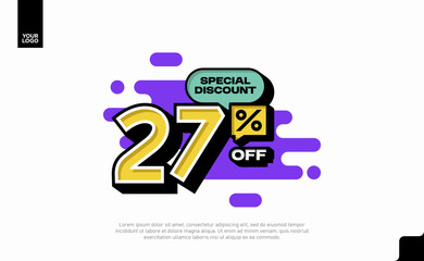 Special Discount 27 Percent Off Banner Design in Modern Yellow and Purple Style