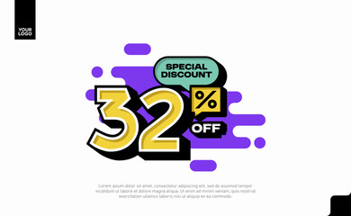 Special Discount 32 Percent Off Banner Design in Modern Yellow and Purple Style