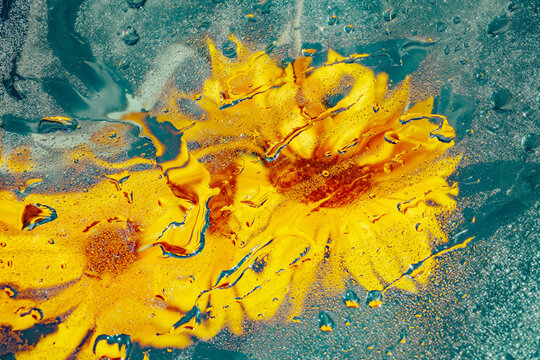 Bright sunflowers under water droplets create art