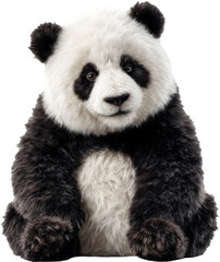 Obraz premium Cute giant panda sitting, looking directly into camera, isolated