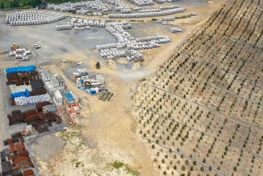 Aerial View of the Industrial Warehouse Area

