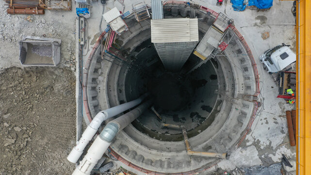 Aerial View of Circular Shaft Construction Excavation Site