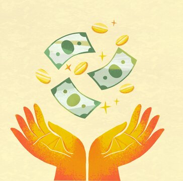 Hands catch money 
