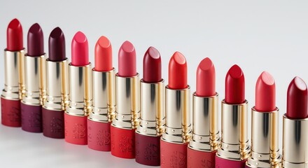 Collection of colorful lipsticks beauty and cosmetic products display