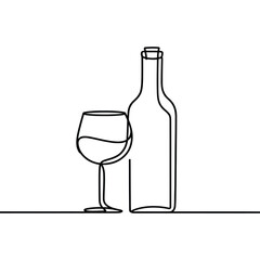 Minimalist line art of wine bottle and glass