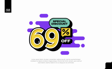 Special Discount 69 Percent Off Banner Design in Modern Yellow and Purple Style