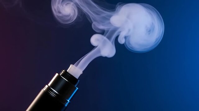 Close-up of a vaporizer emitting smoke against a colored backdrop, showcasing vaping culture and