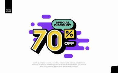 Special Discount 70 Percent Off Banner Design in Modern Yellow and Purple Style