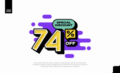 Special Discount 74 Percent Off Banner Design in Modern Yellow and Purple Style