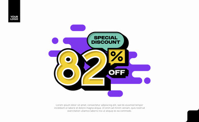 Special Discount 82 Percent Off Banner Design in Modern Yellow and Purple Style