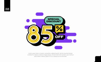 Special Discount 85 Percent Off Banner Design in Modern Yellow and Purple Style