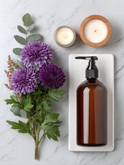 Highly detailed 8K texture shows beautiful brown bottle beauty product display.