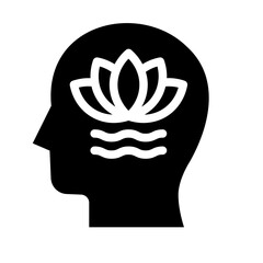 Glyph Icon of human head silhouette with a lotus flower representing calmness and relaxation