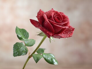 8K resolution texture close-up reveals water droplets on a velvety red rose