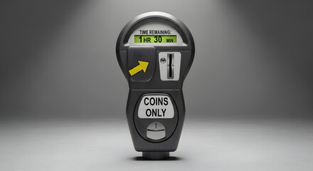 Meter Payment Paying for Parking Time in a Designated Zone, Arrows Indicating Coin Insertion