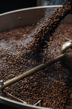 Freshly Roasted Coffee Beans in Cooling Tray