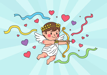 Charming Cupid Illustration with Bow and Arrow for Valentines Day.