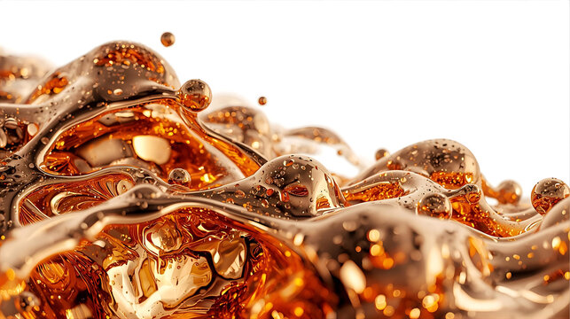 Golden liquid with shiny particles isolated on white background wallpaper 4k, generative ai
