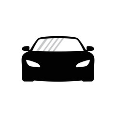 Front view silhouette of a modern car, sleek design with prominent headlights and windshield reflections, ideal for automotive, transportation, and travel concepts.