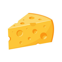 A delicious illustration of a triangular cheese wedge, vibrant yellow with signature holes, representing a tasty dairy product for food, snacks, and meals.