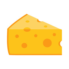 Wedge of bright yellow cheese with characteristic holes, a flat vector illustration depicting dairy product for food, snack, or culinary related designs
