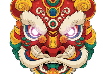 Colorful Chinese Lion Dance Mask with Intricate Design and Details.