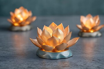 Decorative glowing lotus flowers with soft warm light on a textured surface background