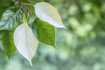 Vibrant Green and White Leaves with Soft Focus Background in Nature Setting