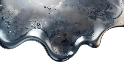 Silver liquid drop isolated on transparent background with metallic texture wallpaper 4k, generative ai