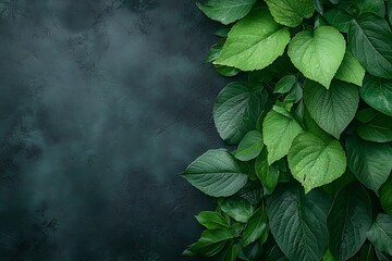 Lush Green Leaves on Dark Background for Natural and Fresh Design Elements