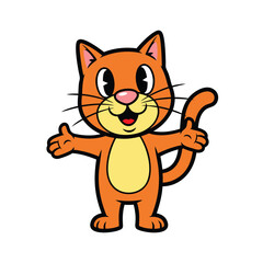A friendly cartoon orange cat with a big smile and open arms, standing and looking welcoming and cheerful.