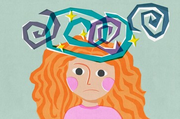 Confused woman with Swirling Thoughts