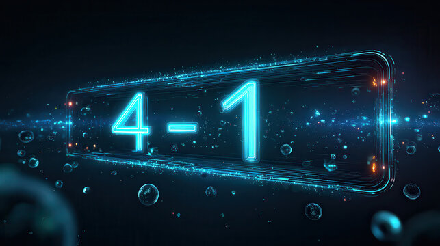 Futuristic neon scoreboard displays 4 1 in blue light - Powered by Adobe