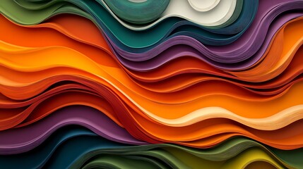 Abstract background with colorful paper waves in warm and cool tones