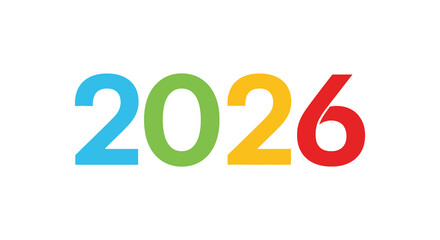 Colorful vibrant numbers 2026 in bright gradient colors on a white background