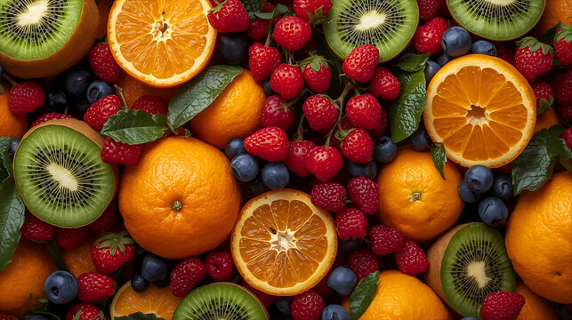 Assortment of fresh fruits and berries for a healthy diet wallpaper 4k, generative ai