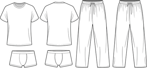 “Men’s T-Shirt Boxer Pants Fashion CAD Vector Flat Sketch Top View Template © Hello World